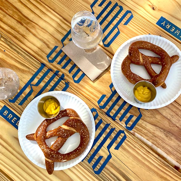 Fresh Pretzels on Picnic Table